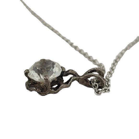 Sterling‎ Silver Chain Vintage Clear Glass Brilliant Cut Pendant Necklace - Picture 5 of 10